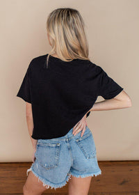 Bobi Black Short Sleeve Cropped Tee-Hand In Pocket