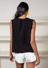 Stark X V Neck Raw Edge Tank-Black-Hand In Pocket