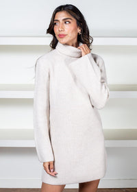 BB Dakota The Abbie Sweater Dress- Oatmeal-Hand In Pocket