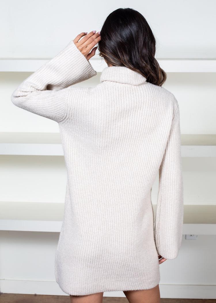 BB Dakota The Abbie Sweater Dress- Oatmeal-Hand In Pocket