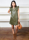 THML Kaia Faux Leather Flutter Sleeve Dress-Hand In Pocket