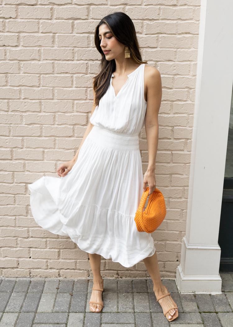 Ventanas Halter Midi Dress- White-Hand In Pocket