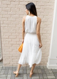 Ventanas Halter Midi Dress- White-Hand In Pocket