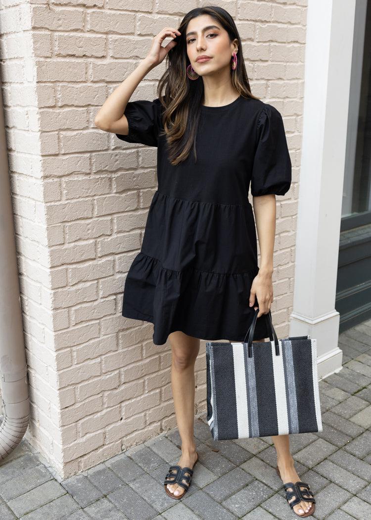 Sanctuary Poplin Mix Dress - Black-Hand In Pocket