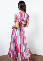 Colette Striped Short Sleeve Tiered Ruffle Dress-Hand In Pocket