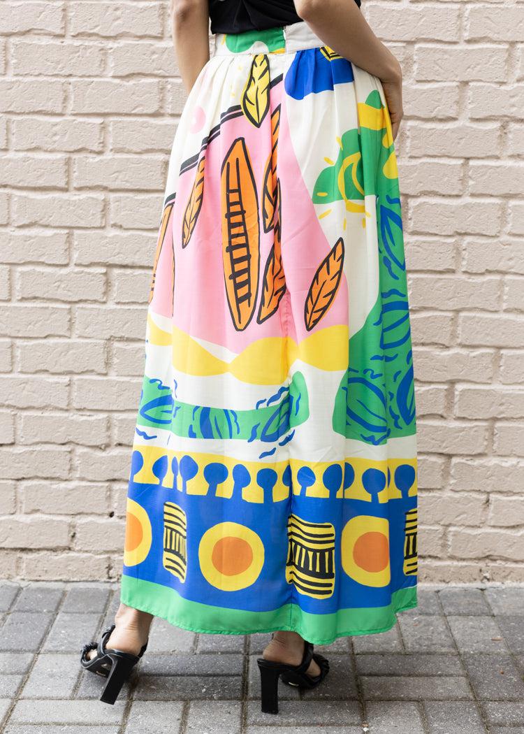 Nora Printed A-Line Skirt-Hand In Pocket