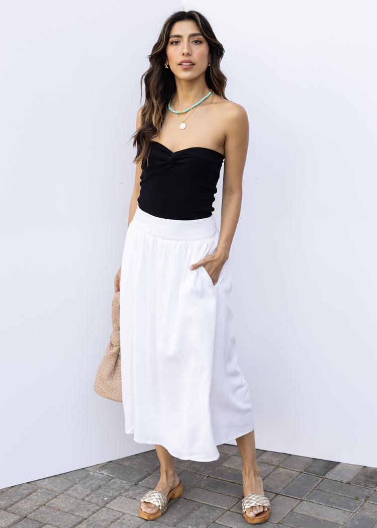 Sally A-Line Midi Skirt-White***FINAL SALE***-Hand In Pocket