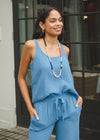 Stark X Scoop Neck Linen Tank - Blue***FINAL SALE***-Hand In Pocket