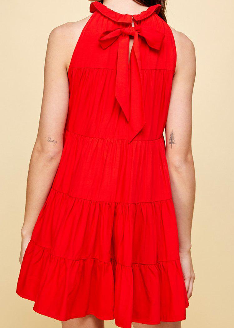 Bianca Tiered Tie Back Halter Dress-Red-***PREORDER***-Hand In Pocket