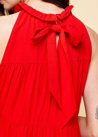 Bianca Tiered Tie Back Halter Dress-Red-***PREORDER***-Hand In Pocket