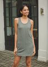 Bobi Scoop Neck Slub Cotton Tank Dress - Dark Sage-***FINAL SALE***-Hand In Pocket