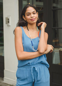 Stark X Scoop Neck Linen Tank - Blue***FINAL SALE***-Hand In Pocket