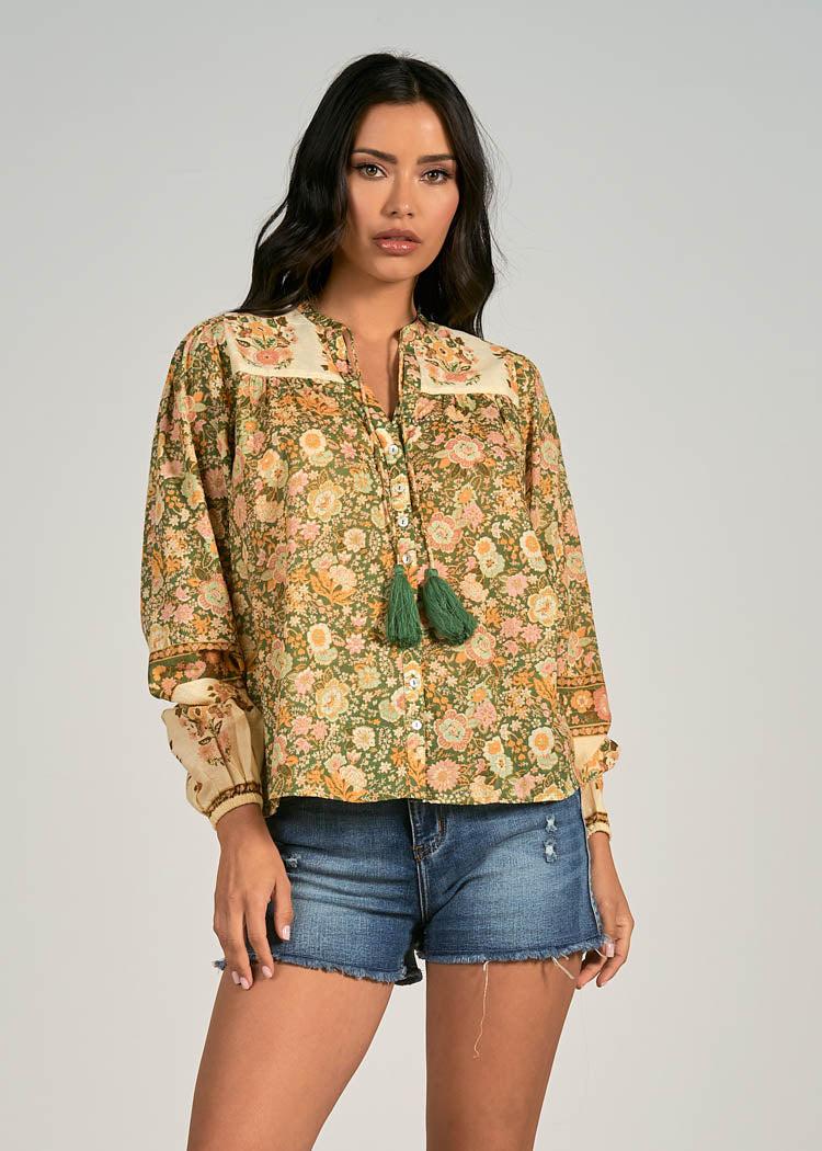 Elan Lilli Floral Print Blouse-Hand In Pocket