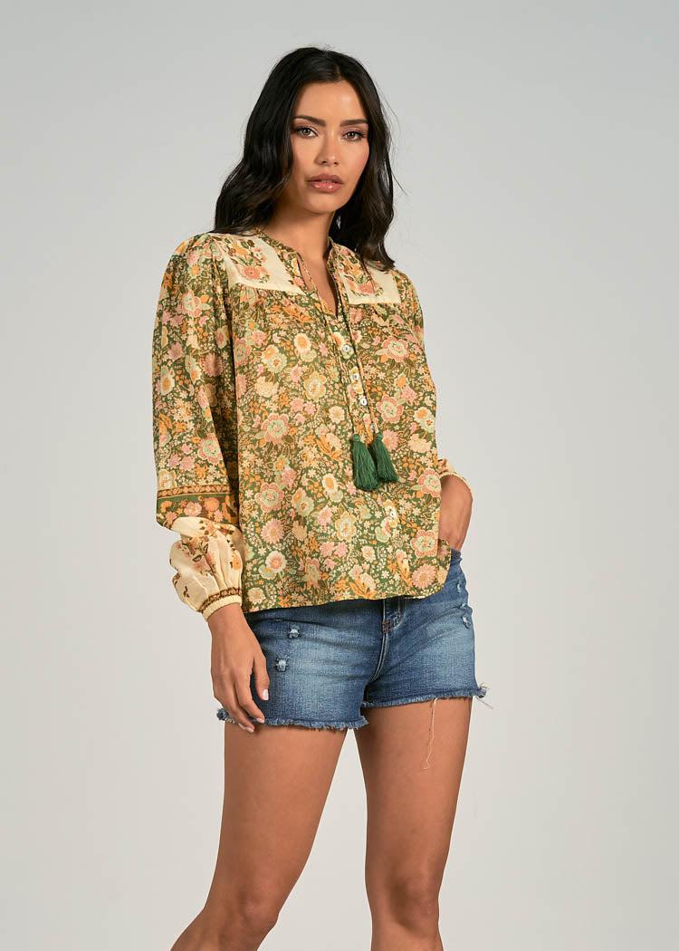 Elan Lilli Floral Print Blouse-Hand In Pocket