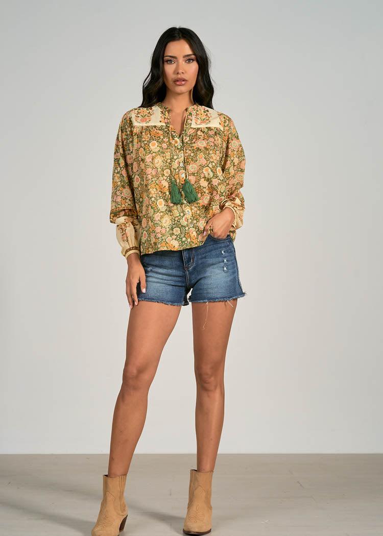 Elan Lilli Floral Print Blouse-Hand In Pocket