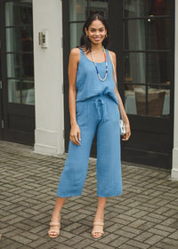 Stark X Scoop Neck Linen Tank - Blue***FINAL SALE***-Hand In Pocket