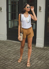 Stark X Smocked Waist Shorts-Dark Tan ***FINAL SALE***-Hand In Pocket