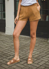 Stark X Smocked Waist Shorts-Dark Tan ***FINAL SALE***-Hand In Pocket