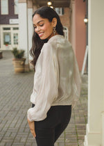 Nix Shimmer Bomber Jacket-Hand In Pocket