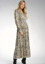 Dayna Paisley Tiered Long Sleeve Maxi Dress-Hand In Pocket