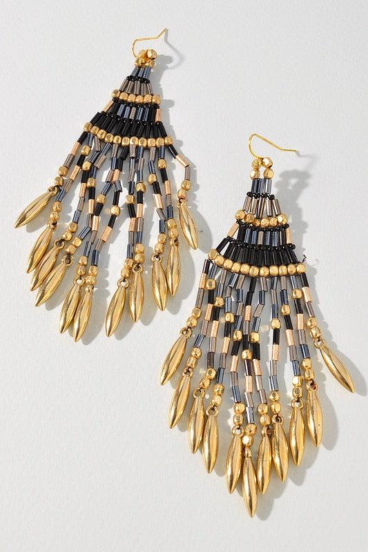 Chantilly Fringe Earring- Black-Hand In Pocket