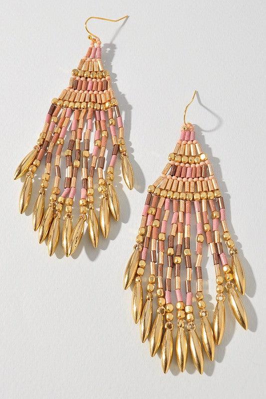 Chantilly Fringe Earring- Natural Pink-Hand In Pocket