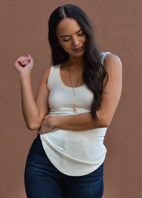 La Made Curved Hem Ribbed Tank-La Crema-Hand In Pocket