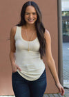 La Made Curved Hem Ribbed Tank-La Crema-Hand In Pocket