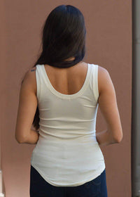 La Made Curved Hem Ribbed Tank-La Crema-Hand In Pocket