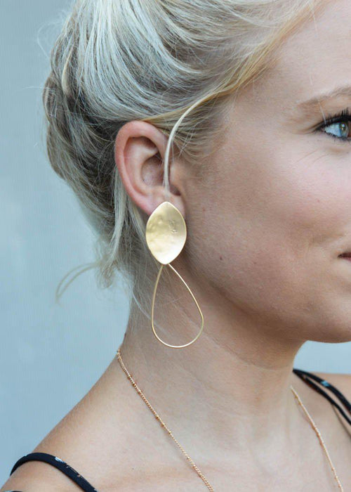 Olive Gold Teardrop Earrings-Hand In Pocket