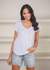 Bobi Basic V-Neck Center Seam Tee- White-Hand In Pocket