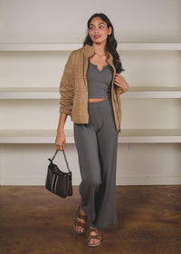 Bobi Ribbed Flare Leg Pant - Dark Sage-***FINAL SALE***-Hand In Pocket