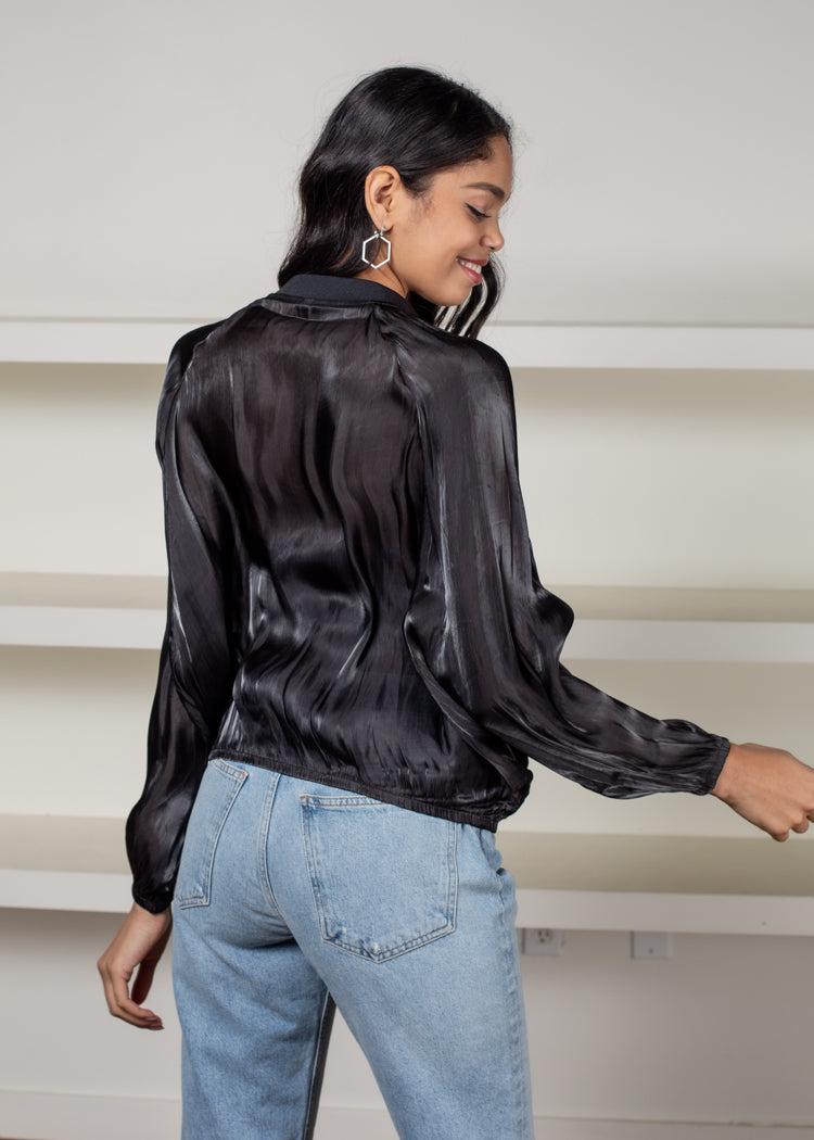 Nix Shimmer Bomber Jacket-Hand In Pocket