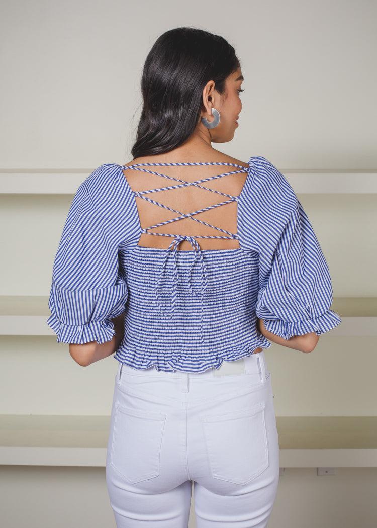 Unio Balloon Sleeve Criss Cross Back Blouse-***FINAL SALE***-Hand In Pocket