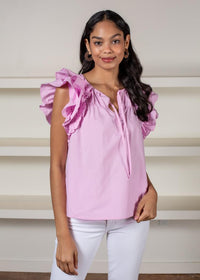 Principe Ruffle Sleeve Poplin-Lilac-Hand In Pocket