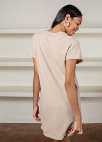 Bobi V Neck French Terry Tee Dress- Sandy-***FINAL SALE***-Hand In Pocket