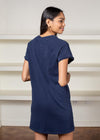 Bobi V Neck French Terry Tee Dress-Navy-Hand In Pocket