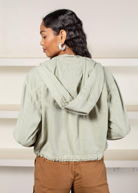 Blank NYC Smoke Green Bomber Jacket-Hand In Pocket