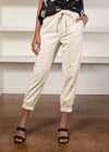 August Faux Leather Smocked Waist Jogger - Ecru-Hand In Pocket