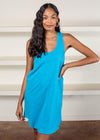 Bobi Scoop Neck Slub Cotton Racerback Tank Dress -Aquatic-***FINAL SALE***-Hand In Pocket