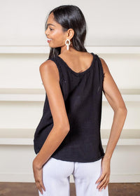 Michael Stars Tammy Easy Side Slit Tank-Black-Hand In Pocket