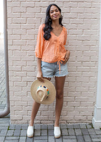 Sanctuary Carrie Eyelet Drawstring Blouse - Washed Melon-***FINAL SALE***-Hand In Pocket