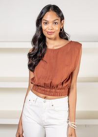 Elan Nassau Crop Top-Clay-Hand In Pocket