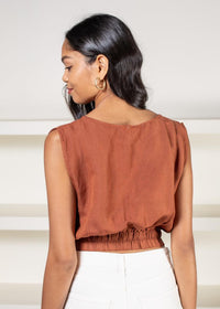 Elan Nassau Crop Top-Clay-Hand In Pocket