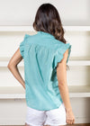 Elan Bequia Ruffle Detailed Top- Aloe-Hand In Pocket