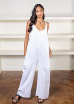 Elan Cabrillo Linen Jumpsuit- White-Hand In Pocket