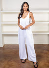 Elan Cabrillo Linen Jumpsuit- White-Hand In Pocket