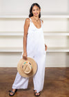 Elan Cabrillo Linen Jumpsuit- White-Hand In Pocket