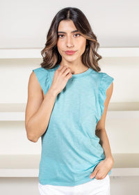 Elan Monterey Ruffle Slevee Tee- Aqua***FINAL SALE***-Hand In Pocket