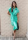 Abaco Short Sleeve Ruched Tie Waist Dress - Biscay Green-***FINAL SALE***-Hand In Pocket